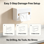 Wall Mounted Tissue Box Cover, No-Drill Waterproof Facial Tissue Dispenser, Thickened Modern Minimalist Toilet Paper Holder for Bathroom, Living Room & RV (White/Grey) - Image 5