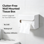 Wall Mounted Tissue Box Cover, No-Drill Waterproof Facial Tissue Dispenser, Thickened Modern Minimalist Toilet Paper Holder for Bathroom, Living Room & RV (White/Grey) - Image 2