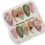 3-Minute Instant Manicure Press on Nails, 3D Botanical False Nails with Jelly Glue Kit, Easy to Apply & Remove - Image 4