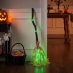 LED Glowing Motion-Activated Musical Raffia Witch Broom Decor, Indoor-Outdoor Halloween Party Ornament, Festive Holiday Home Supplies Gift - Image 3