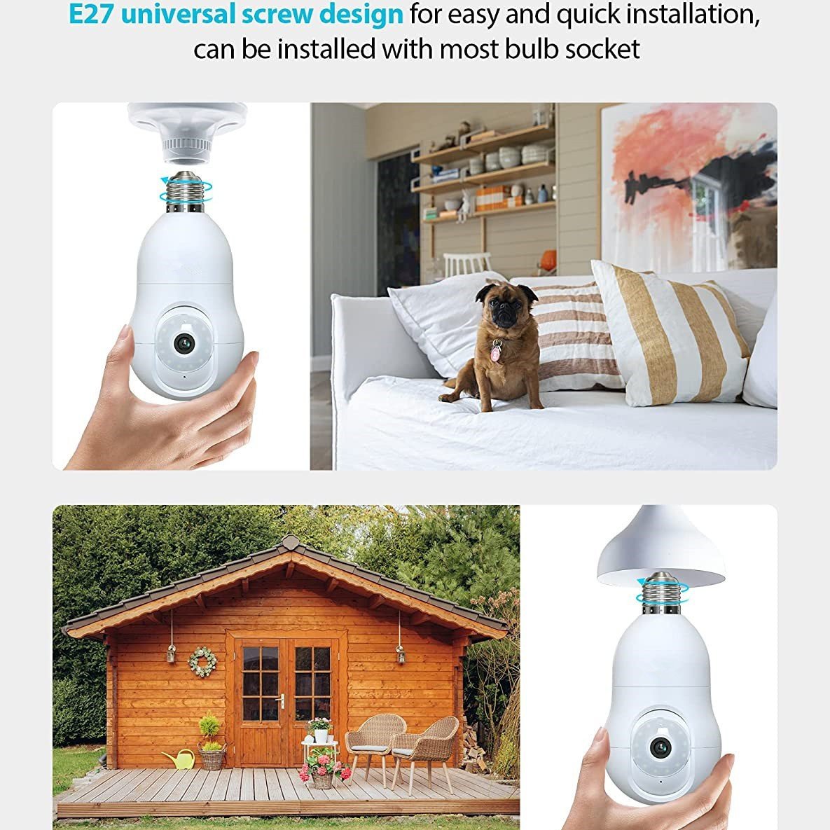 3 4MP Light Bulb Security Camera, 360° Pan/Tilt Indoor WiFi Camera with 2-Way Audio, Smart Pet Monitor for Dogs & Cats, Auto Tracking & Color Night Vision - Image 1