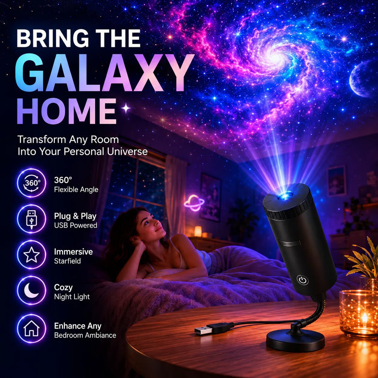 (4) ✨ Plug-and-Play HD Star Projector Night Light - Image 1
